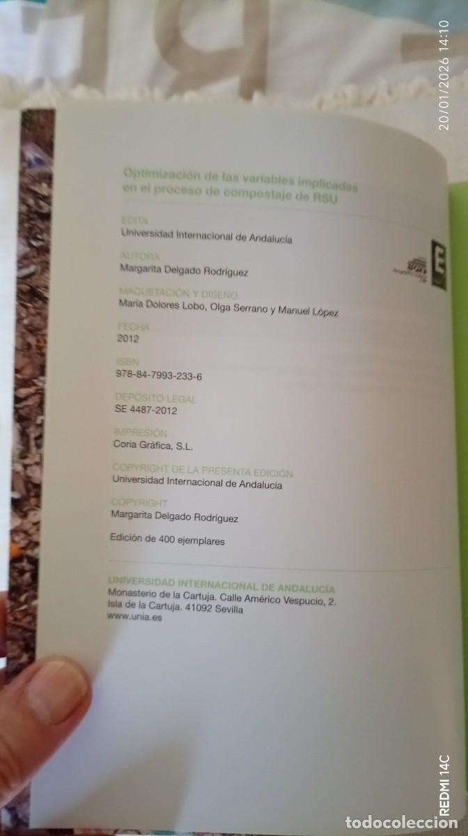 Libros de segunda mano de ciencias: Optimizaci&oacute;n de las variables implicadas en el proceso de compostaje de RSU Margarita Delgado Rodr&iacute;g - Foto 2
