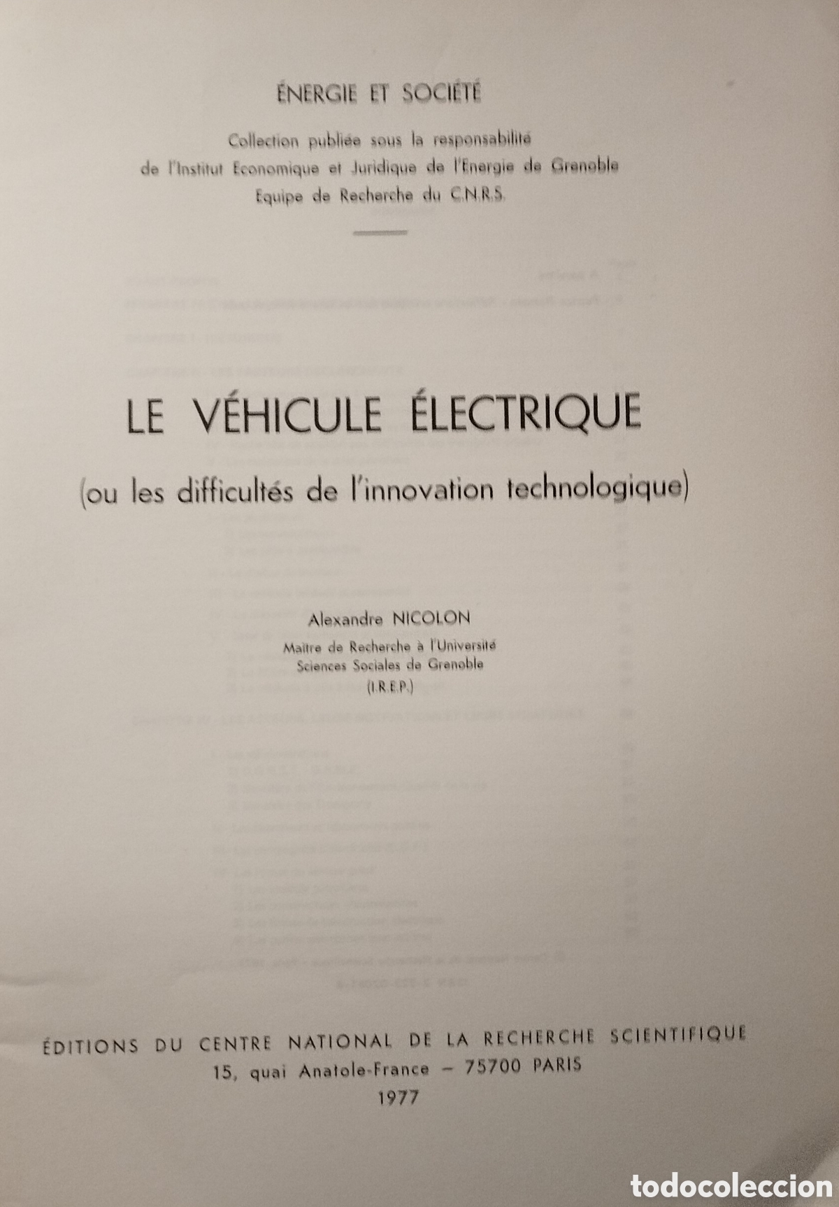 Libros de segunda mano de ciencias: LE VEHICULE ELECTRIQUE - A. NICOLON - CNRS - 1977 - Foto 2