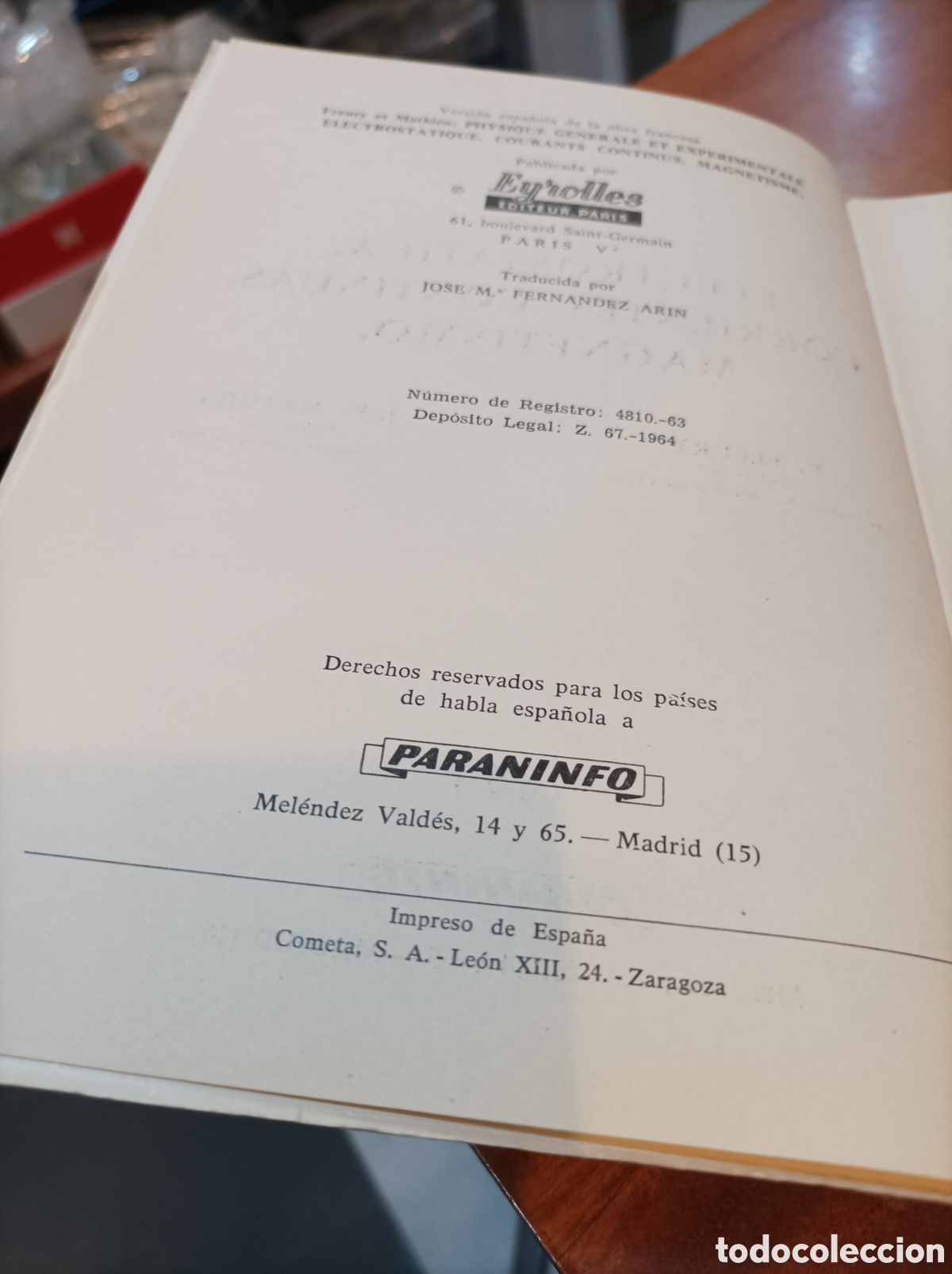 Libros de segunda mano de ciencias: ELECTROST&Aacute;TICA CORRIENTES CONTINUAS MAGNETISMO.P.FLEURY/J.P.MATHIEU..PARANINFO 1964 - Foto 2