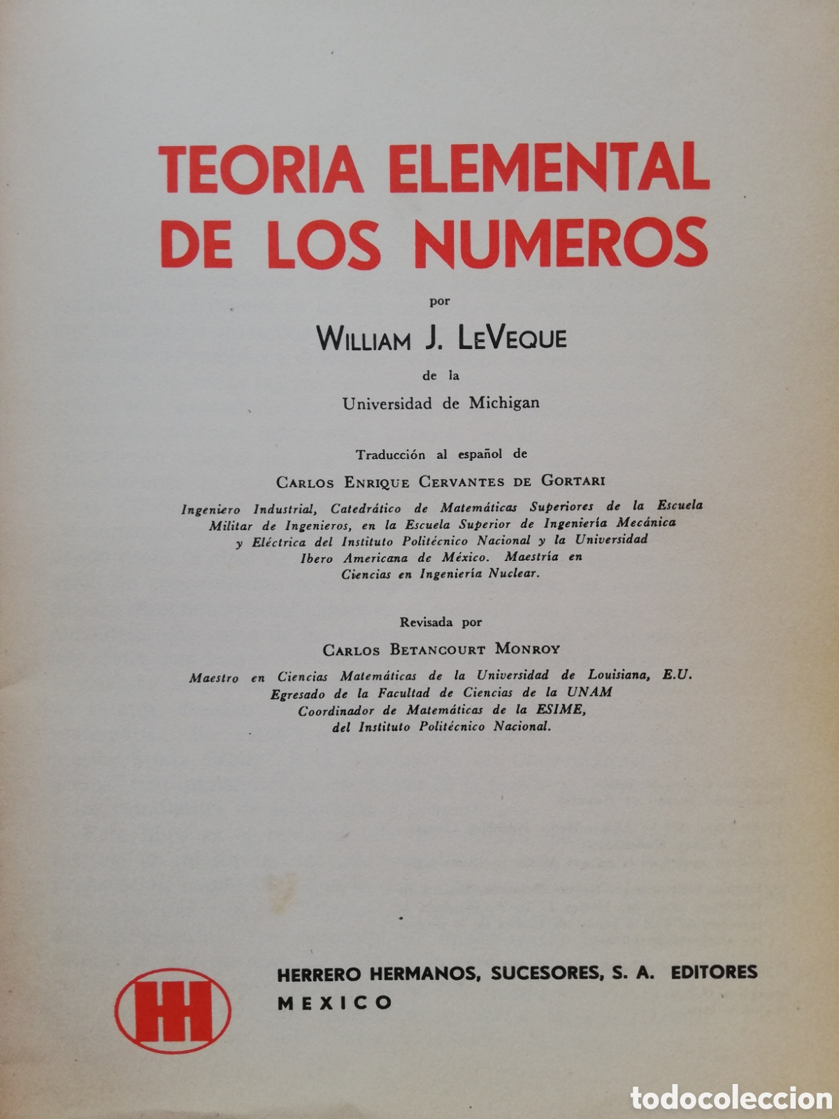 Libros de segunda mano de ciencias: Teor&iacute;a elemental de los n&uacute;meros, de William J. Le Veque Leveque - Foto 4