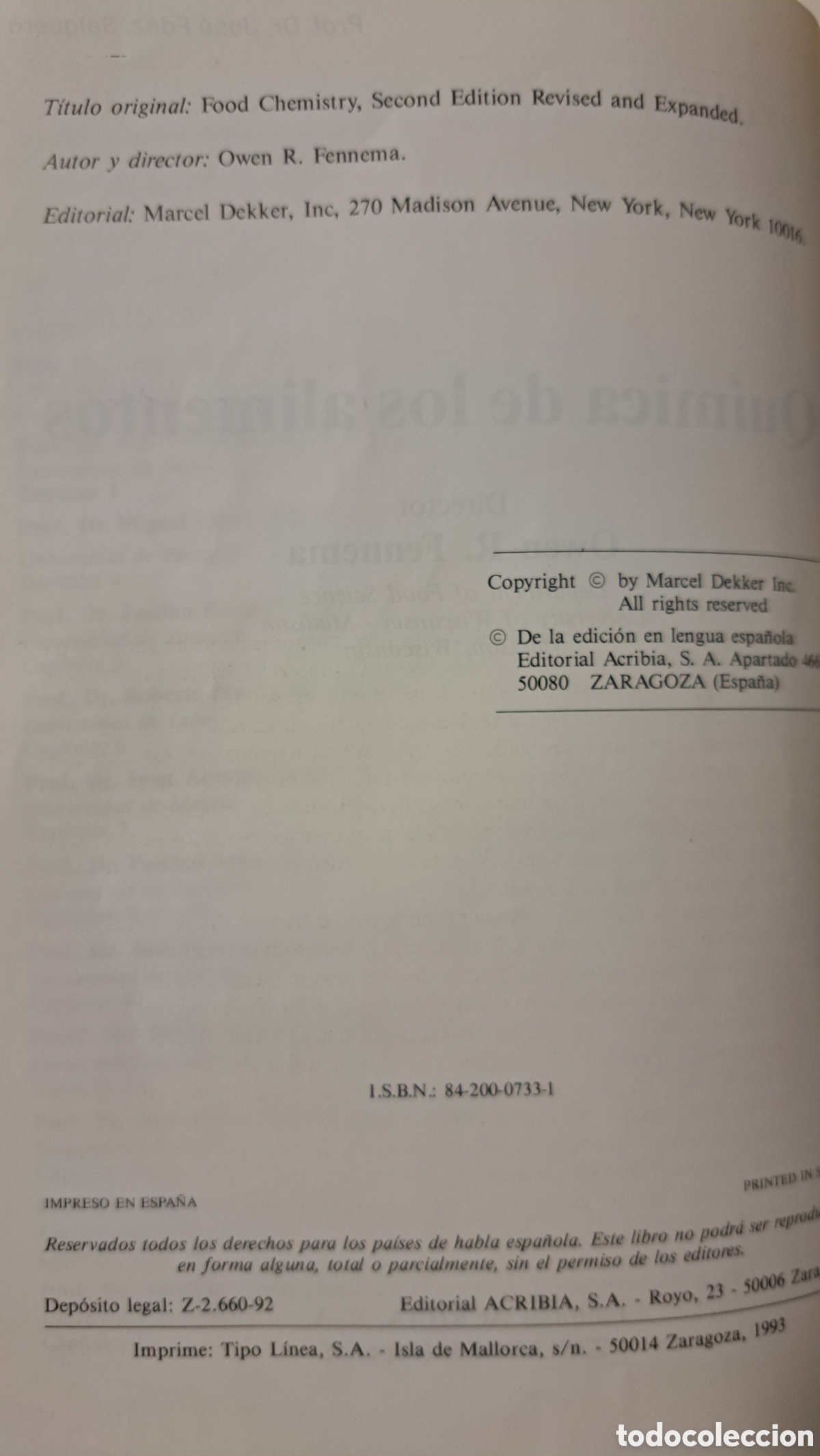 Libros de segunda mano de ciencias: Qu&iacute;mica de los alimentos. Food science. - Foto 2
