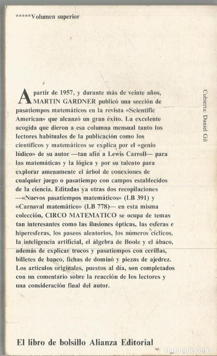 Libros de segunda mano de ciencias: MARTIN GARDNER. CIRCO MATEMATICO. ALIANZA - Foto 2