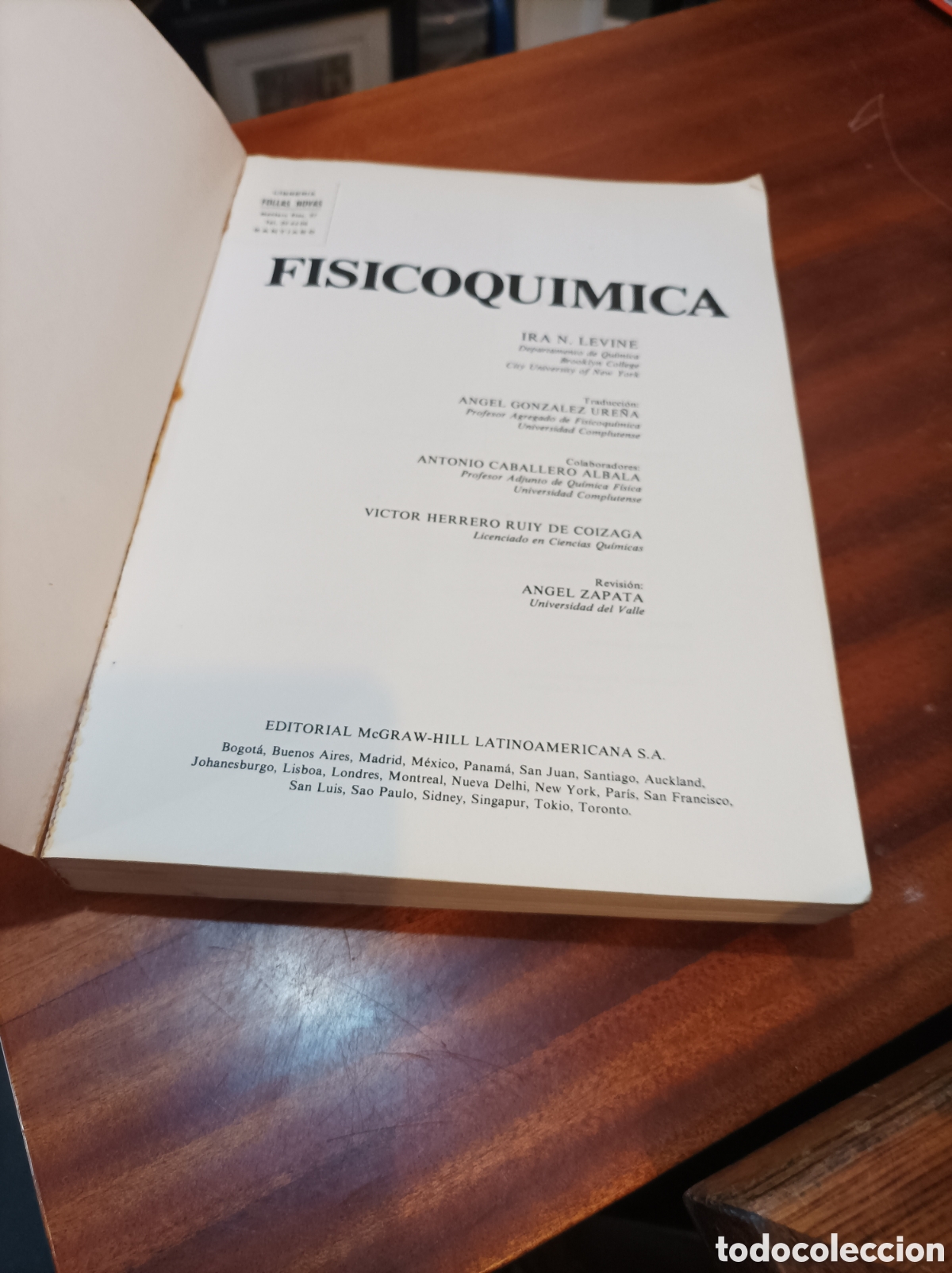 Libros de segunda mano de ciencias: FISICOQU&Iacute;MICA.IRA N. LEVINE .MCGRAWHILL.1981 - Foto 2