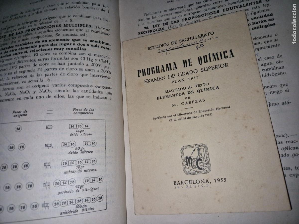 Libros de segunda mano de ciencias: ELEMENTOS DE QUIMICA - 6 CURSO BACHILLERATO- DE CABEZAS SERRA - Foto 4