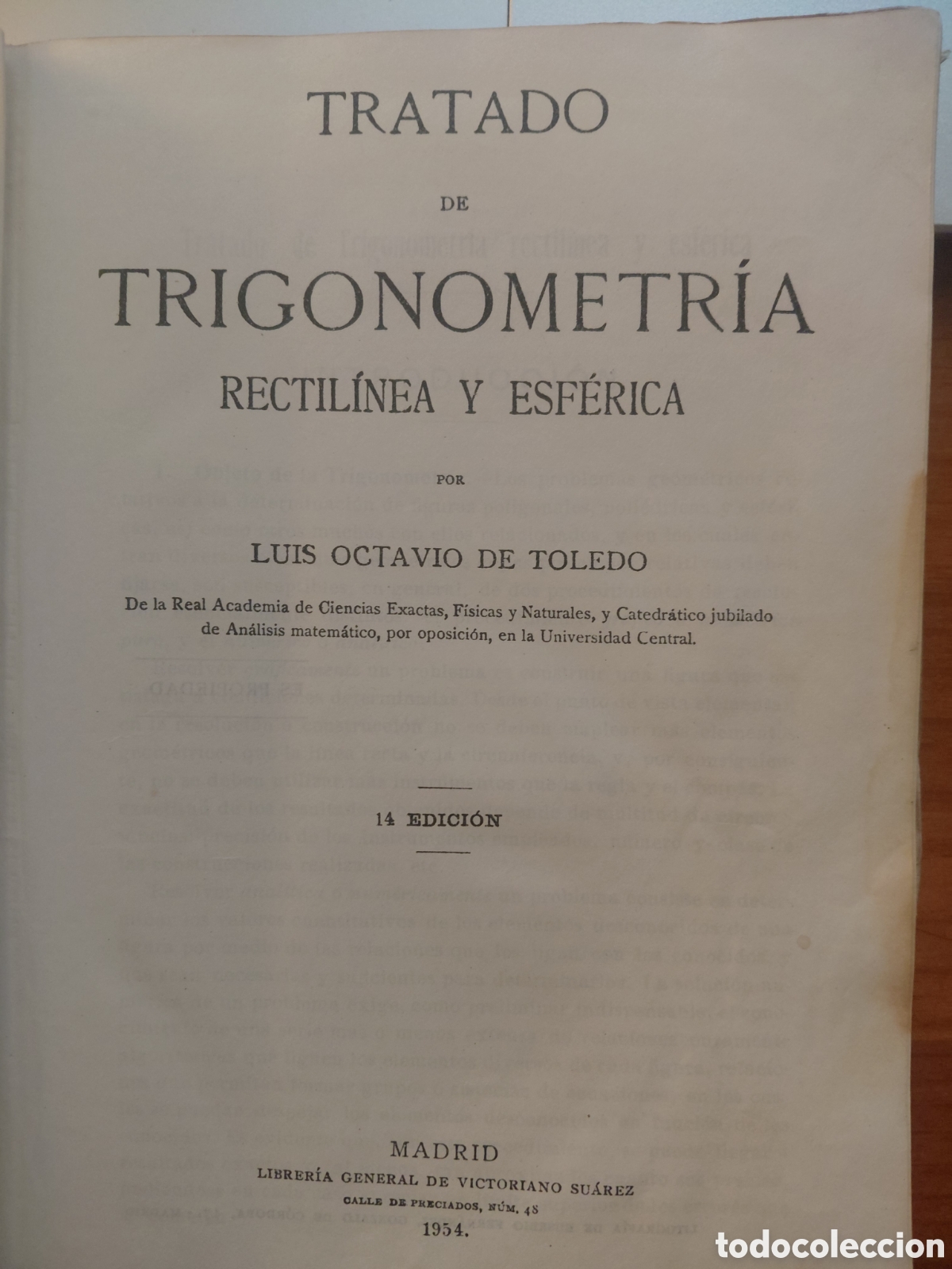Libros de segunda mano de ciencias: Tratado de trigonometr&iacute;a Rectil&iacute;nea y Esf&eacute;rica, Octavio de Toledo - Foto 3