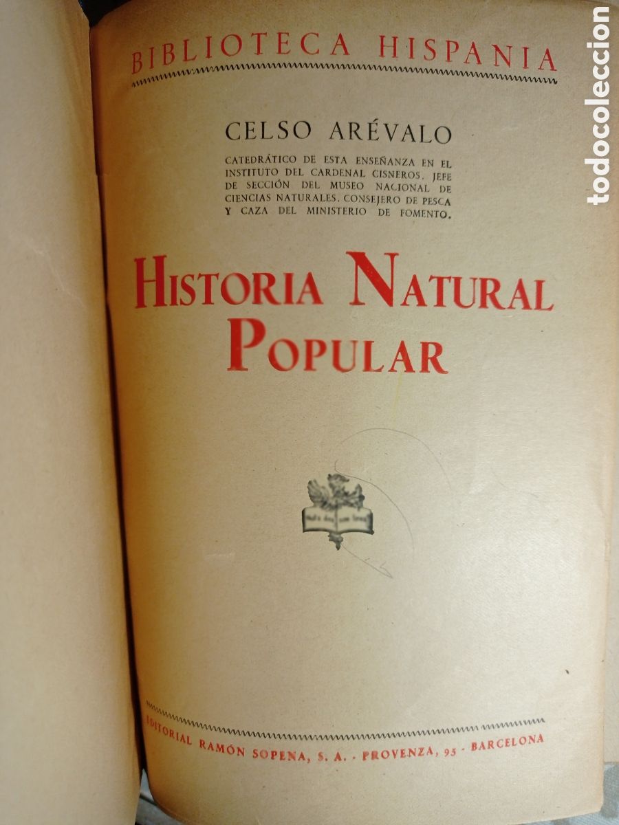 Libros de segunda mano: CELSO AR&Eacute;VALO. HISTORIA NATURAL. ED. SOPENA. 1947. - Foto 2