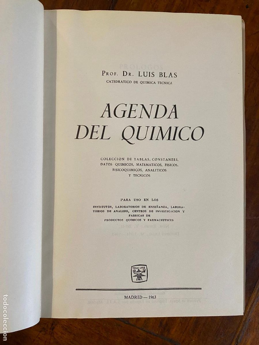 Libros de segunda mano de Ciencias: Agenda del qu&iacute;mico por Dr. Luis Blas de Ediciones Aguilar en Madrid 1963 Tercera edici&oacute;n