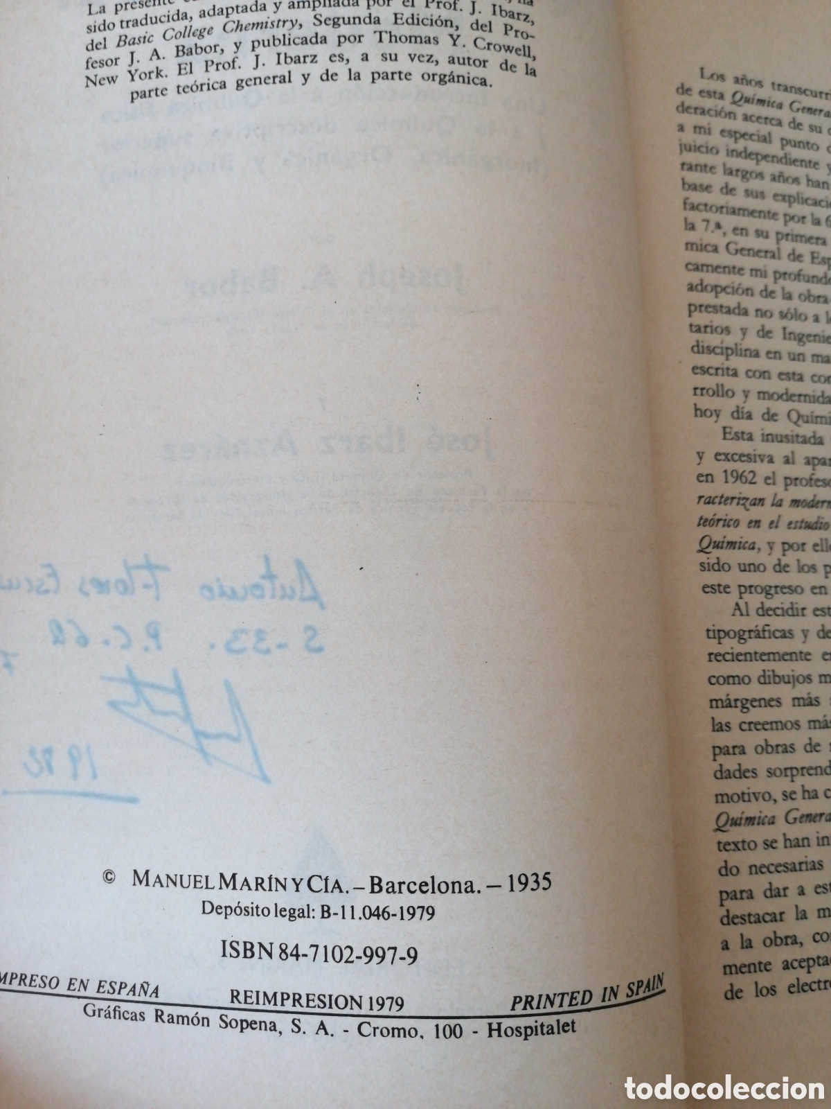 Libros de segunda mano de ciencias: Qu&iacute;mica General Moderna Babor-Ibarz 1979 - Foto 2