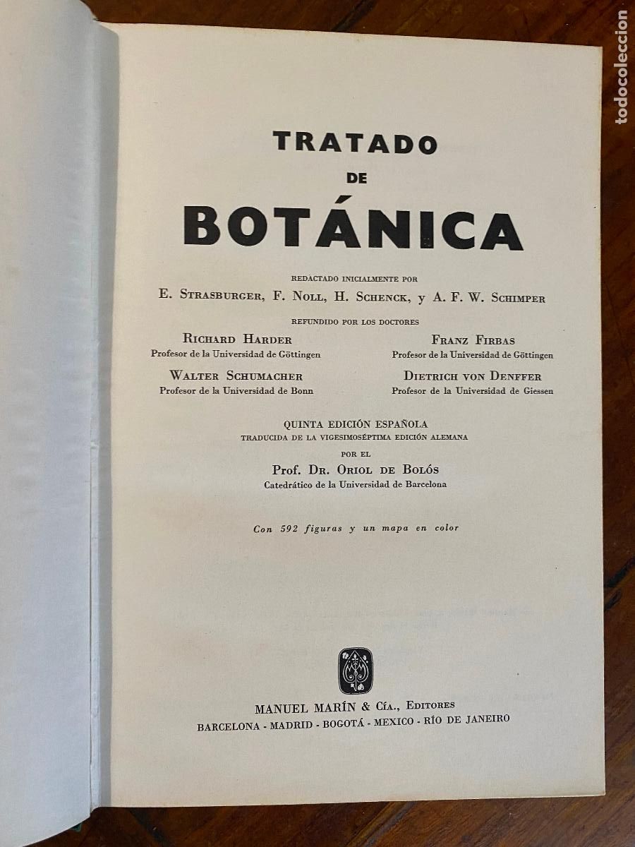 Libros de segunda mano: TRATADO DE BOT&Aacute;NICA, de STRASBURGER y otros. (Traducci&oacute;n de Oriol de Bol&oacute;s. Ed. Mar&iacute;n, 1960)