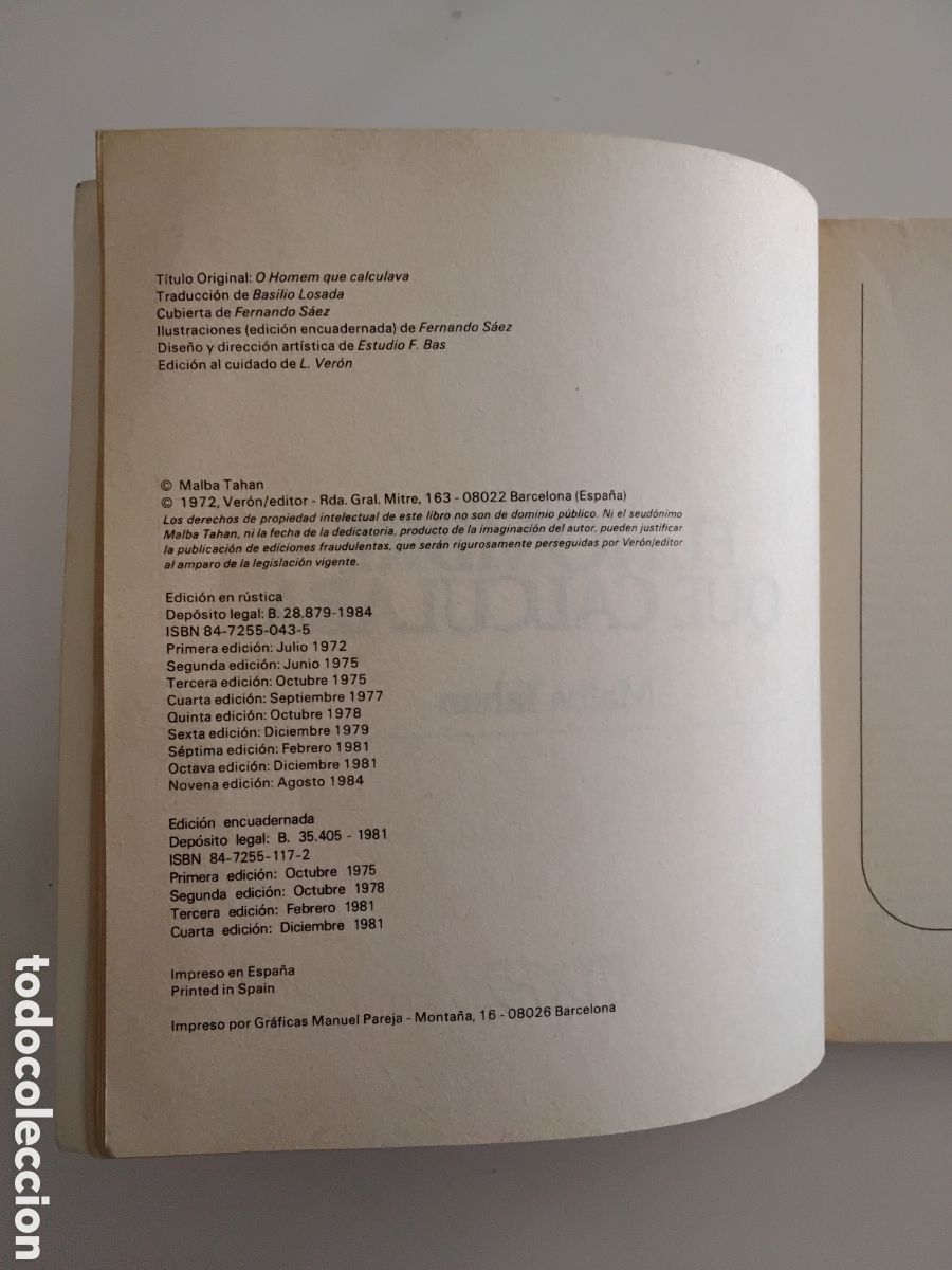 Libros de segunda mano de ciencias: Malba Tahan &mdash; El hombre que calculaba. Ver&oacute;n Editor, 1972 - Foto 4