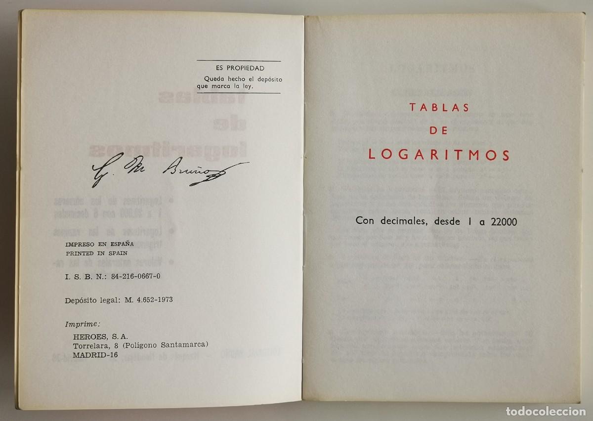 Libros de segunda mano de ciencias: Tablas de logaritmos - Editorial Bru&ntilde;o 1973 Muy cuidado. - Foto 2