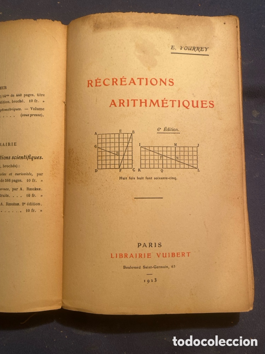 Libros de segunda mano de ciencias: E. FOURREY: - RECREATIONS ARITHMETIQUES - (PARIS, 1923) - Foto 2