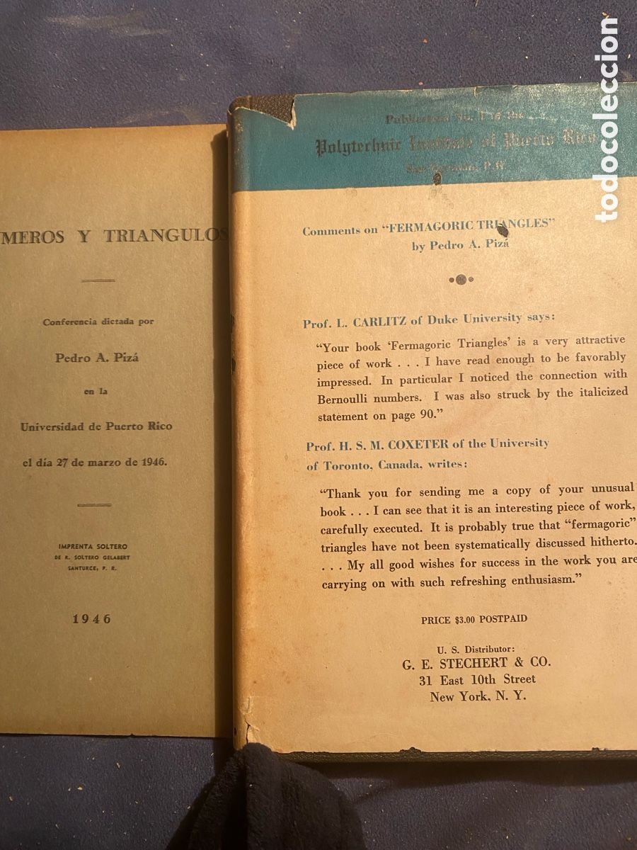 Libros de segunda mano de Ciencias: PEDRO PIZA: - FERMAGORIC TRIANGLES - (PUERTO RICO, 1945)