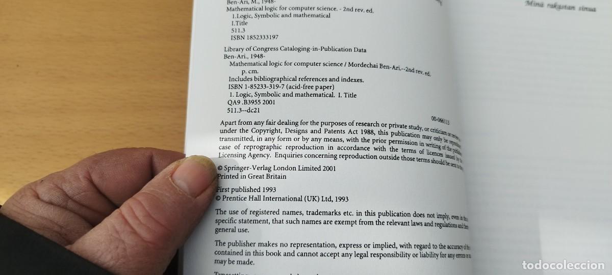 Libros de segunda mano de ciencias: MATHEMATICAL LOGIC FOR COMPUTER SCIENCE/MORDECHAI BEN ARI/en ingles logica matematica para informati - Foto 10