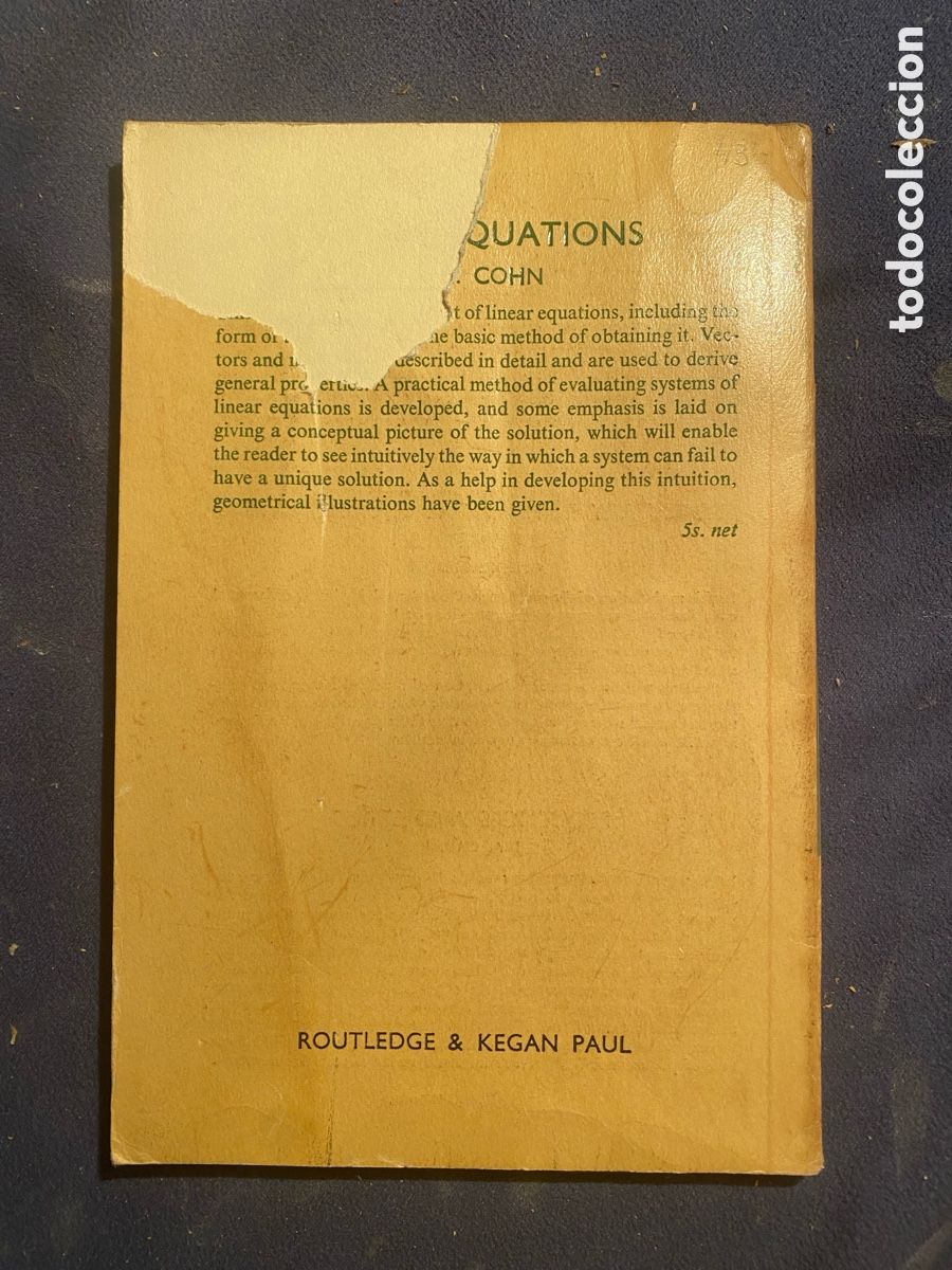 Libros de segunda mano de ciencias: P. M. COHN: - LINEAR EQUATIONS - (1957) - Foto 2