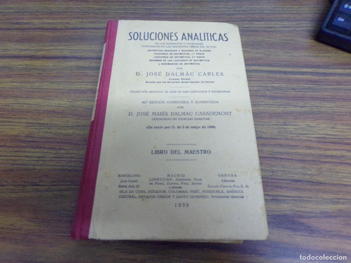 Libros de segunda mano de Ciencias: SOLUCIONES ANALITICAS Jose Dalmau Carles 1939 libro del maestro
