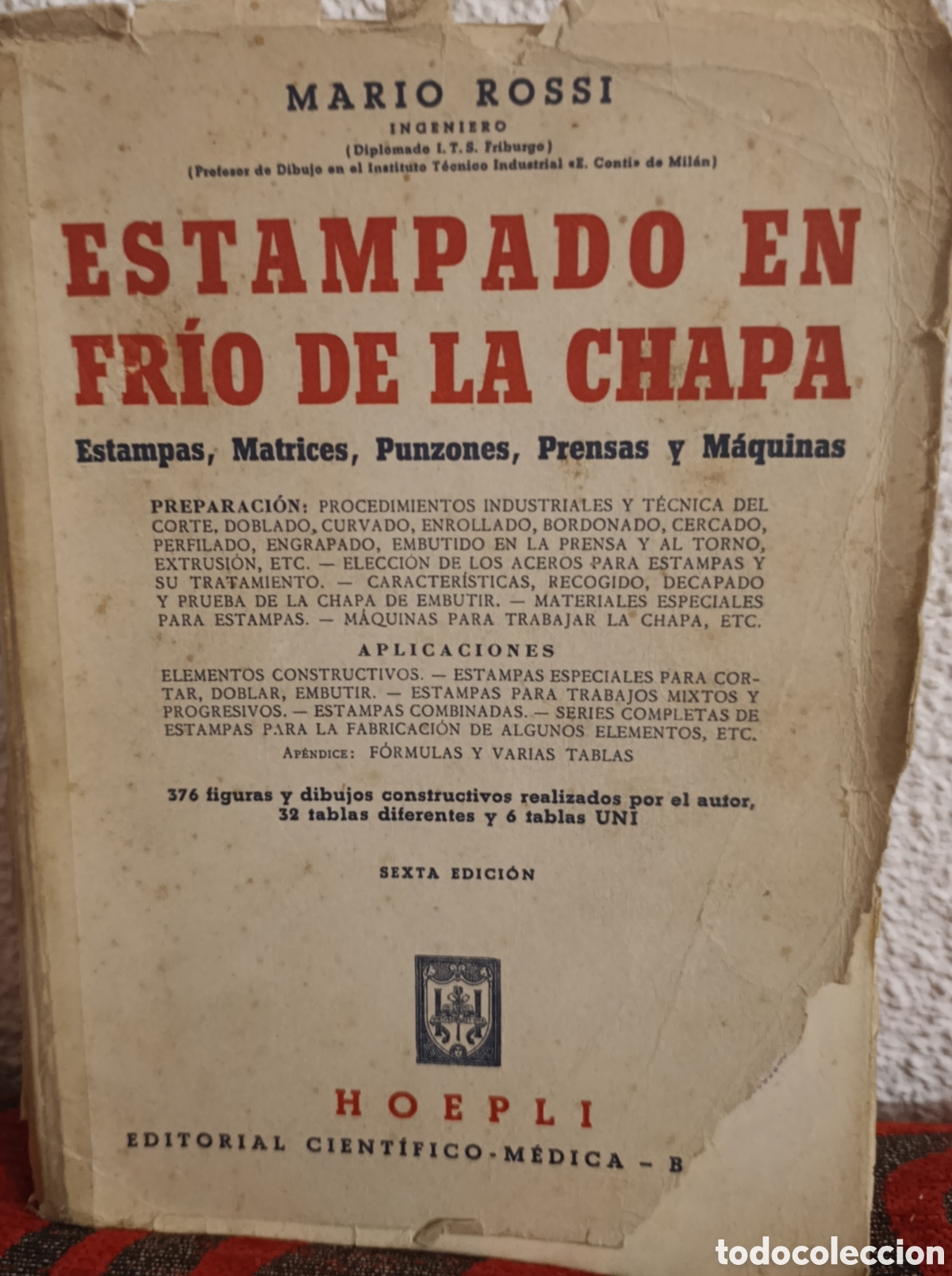 Libros de segunda mano de Ciencias: Libro: Estampado en Fr&iacute;o de la Chapa - Mario Rossi (6&ordf; Edici&oacute;n, 1961)