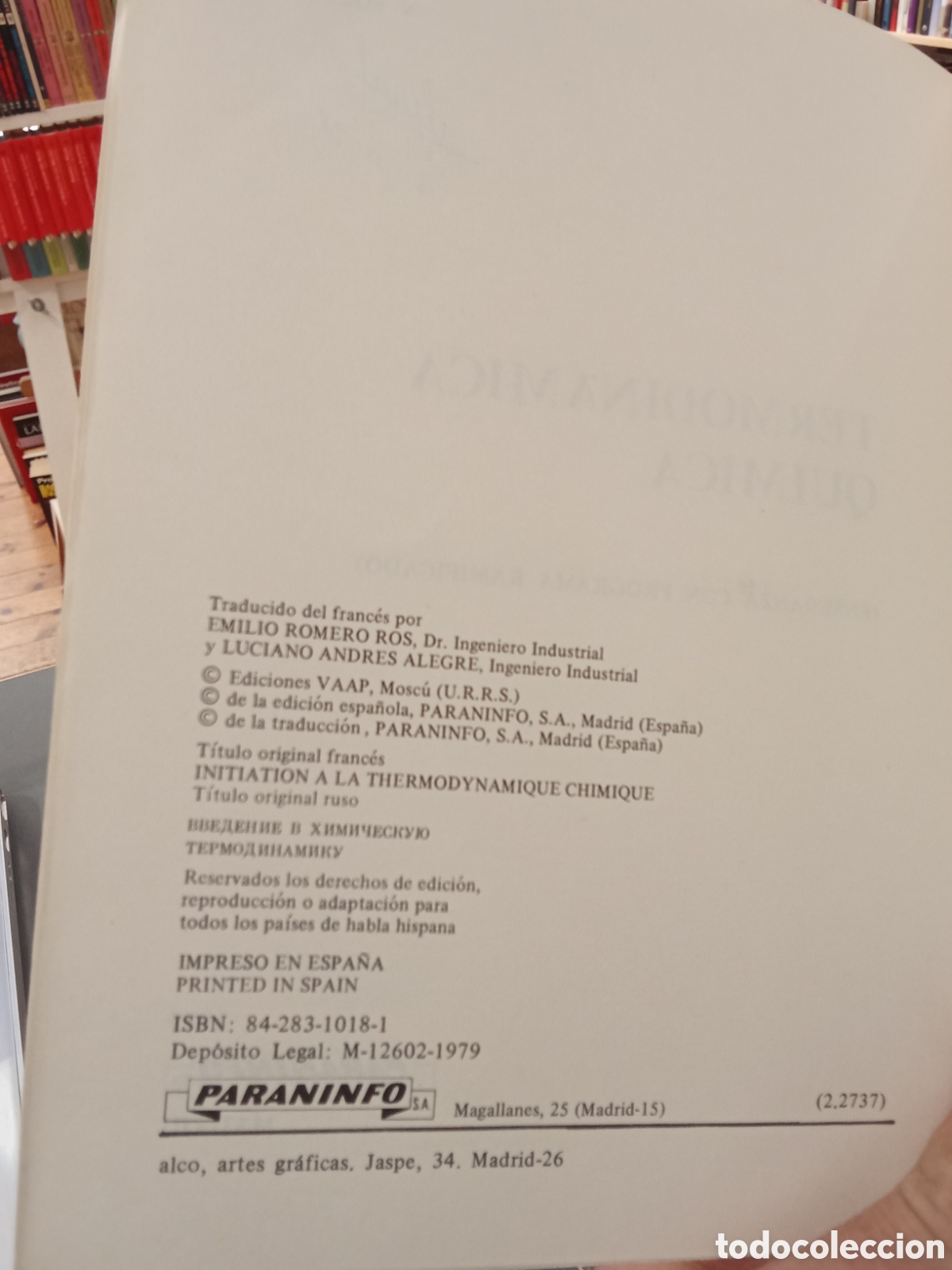 Libros de segunda mano de ciencias: Termodin&aacute;mica quimica - V. Soliakov - Paraninfo - Foto 2