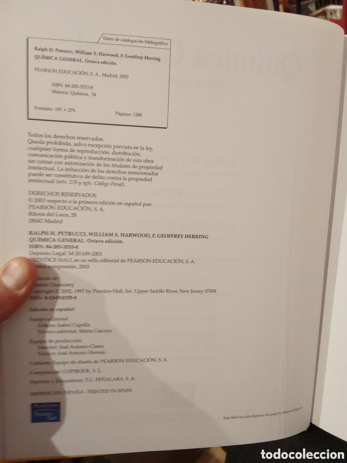 Libros de segunda mano de ciencias: Qu&iacute;mica general - Petrucci / Harwood / Herring - Editorial Pearson - Foto 2