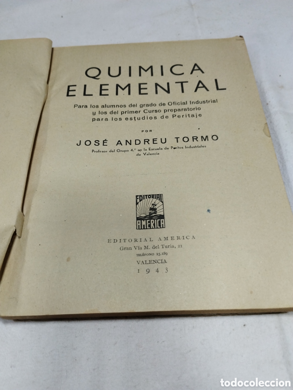 Libros de segunda mano de ciencias: Qu&iacute;mica elemental. J. Andreu Tormo, 1943 - Foto 2