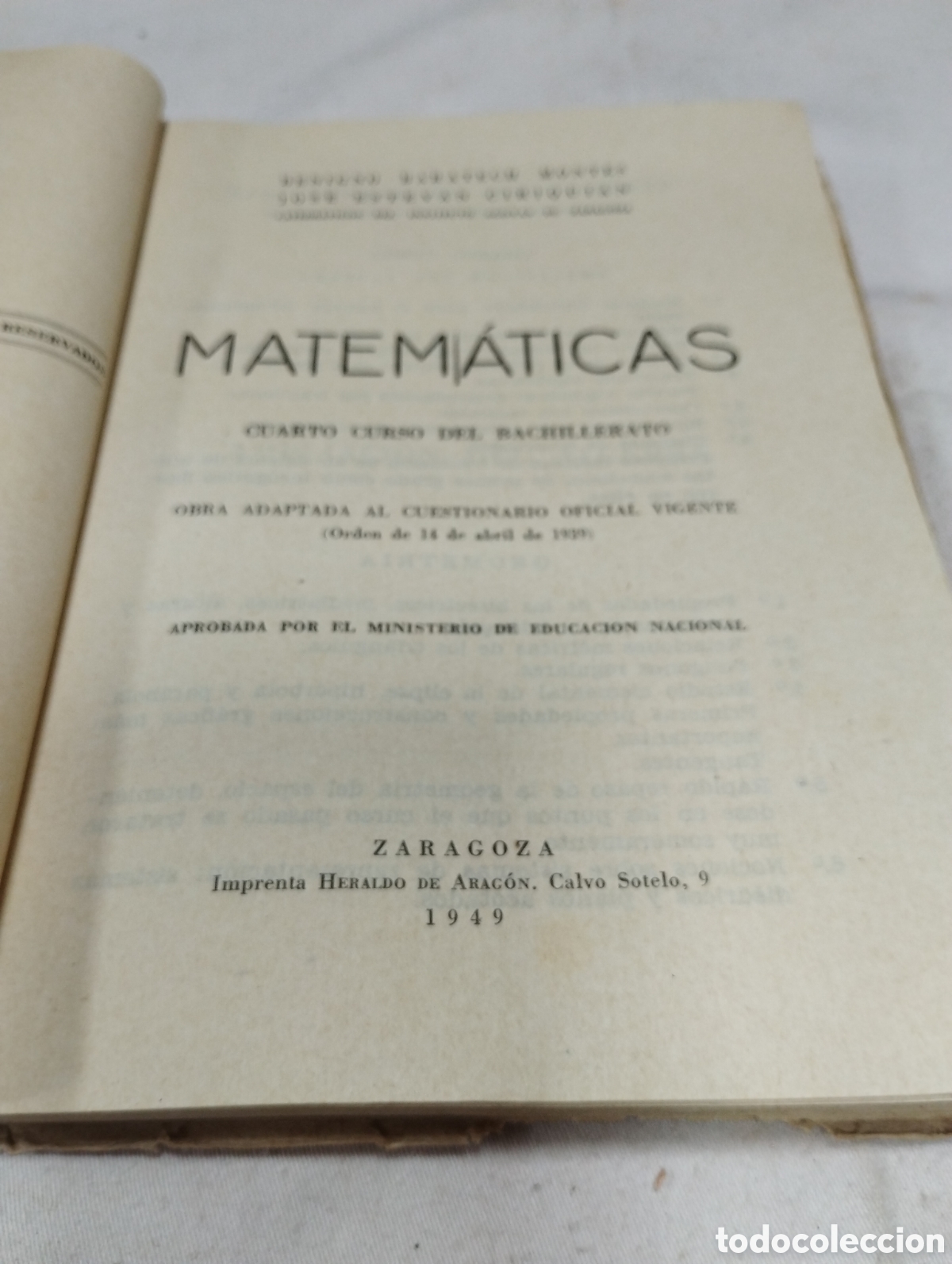 Libros de segunda mano de ciencias: Matem&aacute;ticas. Cuarto curso. Baratexh, 1949 - Foto 2