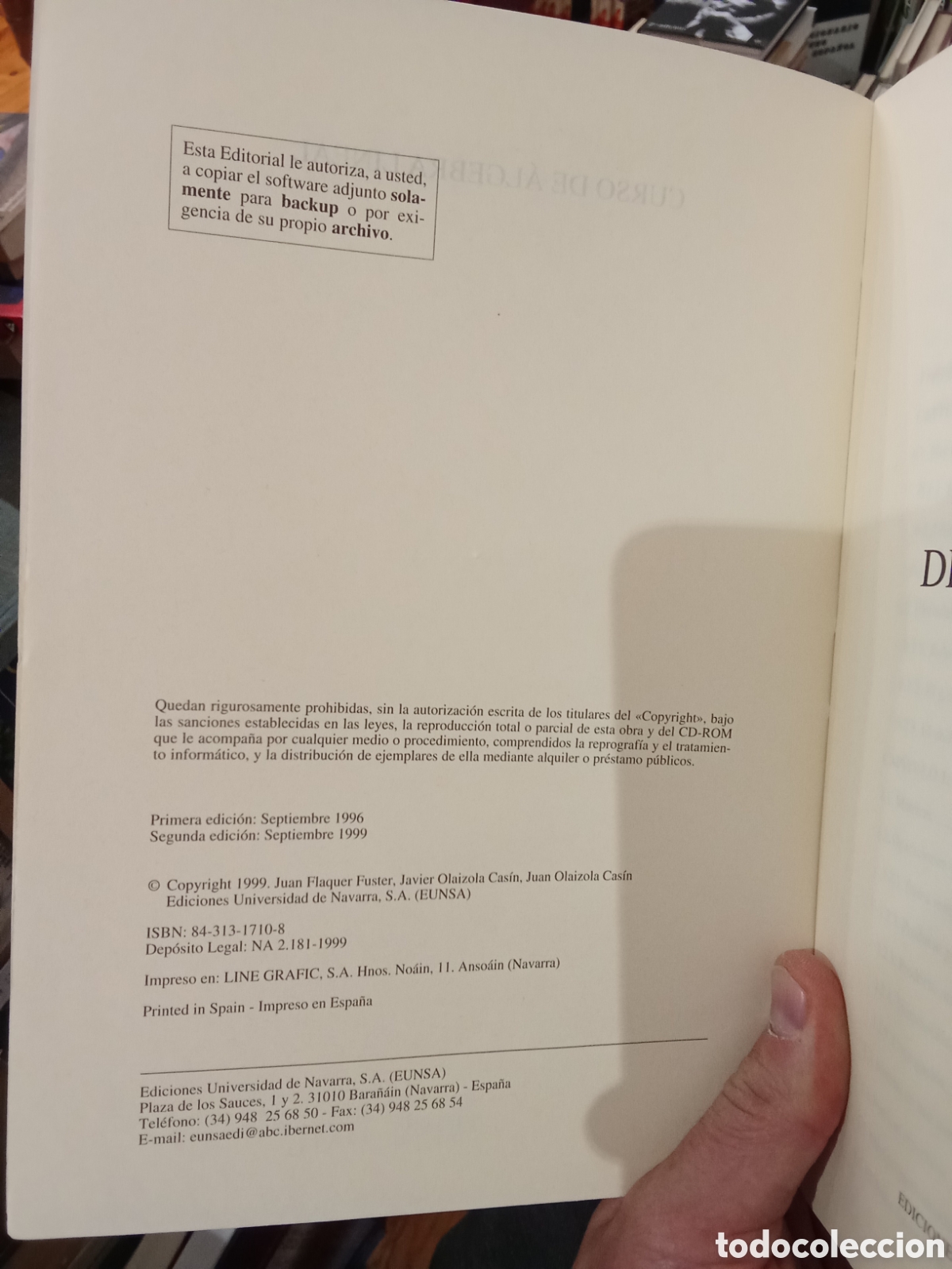 Libros de segunda mano de ciencias: Curso de &Aacute;lgebra Lineal - Eunsa - Foto 2