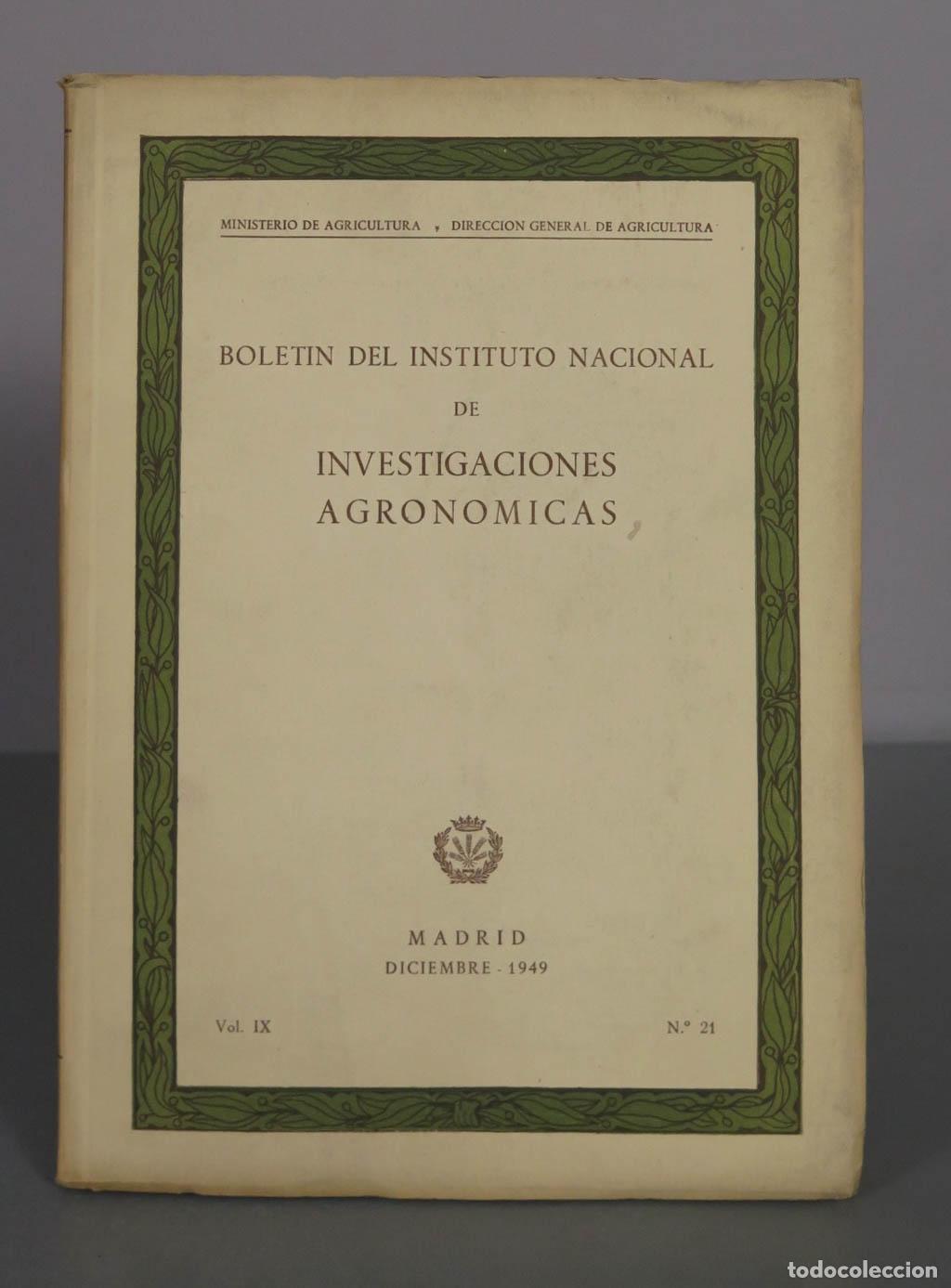 Libros de segunda mano: BOLETIN DEL INSTITUTO NACIONAL INVESTIGACIONES AGRONOMICAS. N 21. 1949