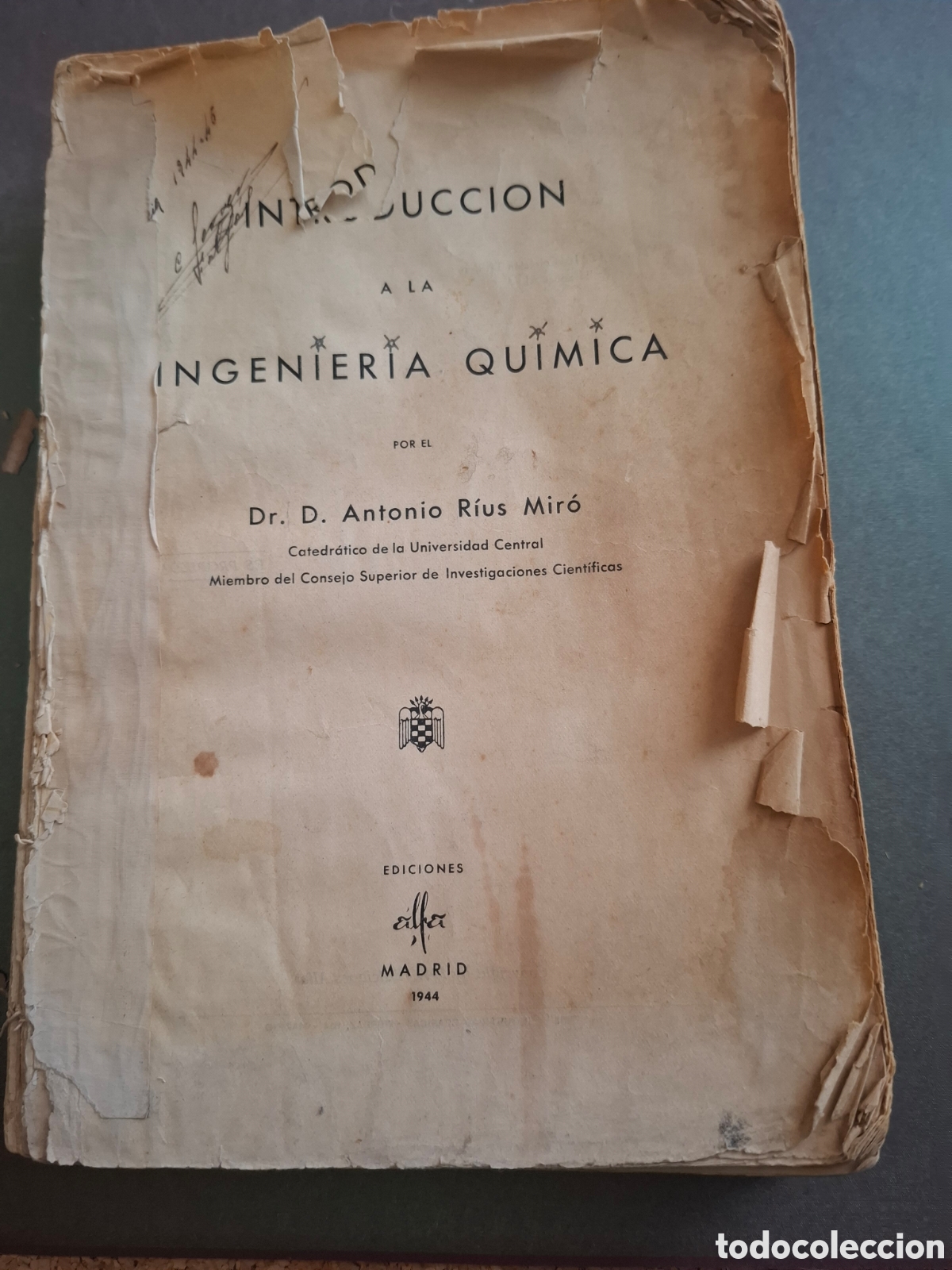 Libros de segunda mano de Ciencias: Introducci&oacute;n a la ingenier&iacute;a Qu&iacute;mica - Antonio Rius - 1944