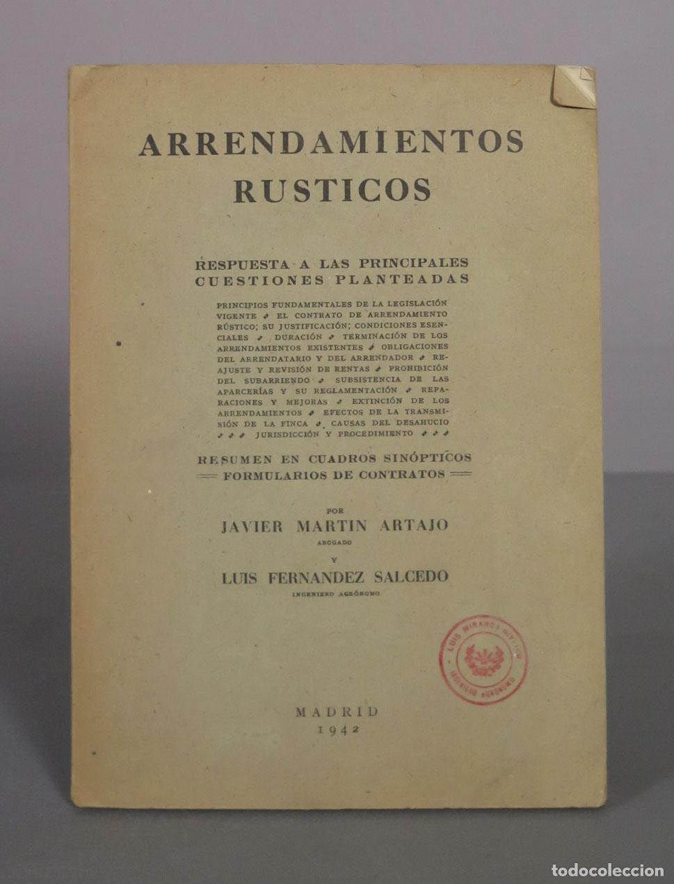 Libros de segunda mano: Arrendamientos R&uacute;sticos: Respuesta a las principales cuestiones planteadas - Javier Mart&iacute;n Artajo, L