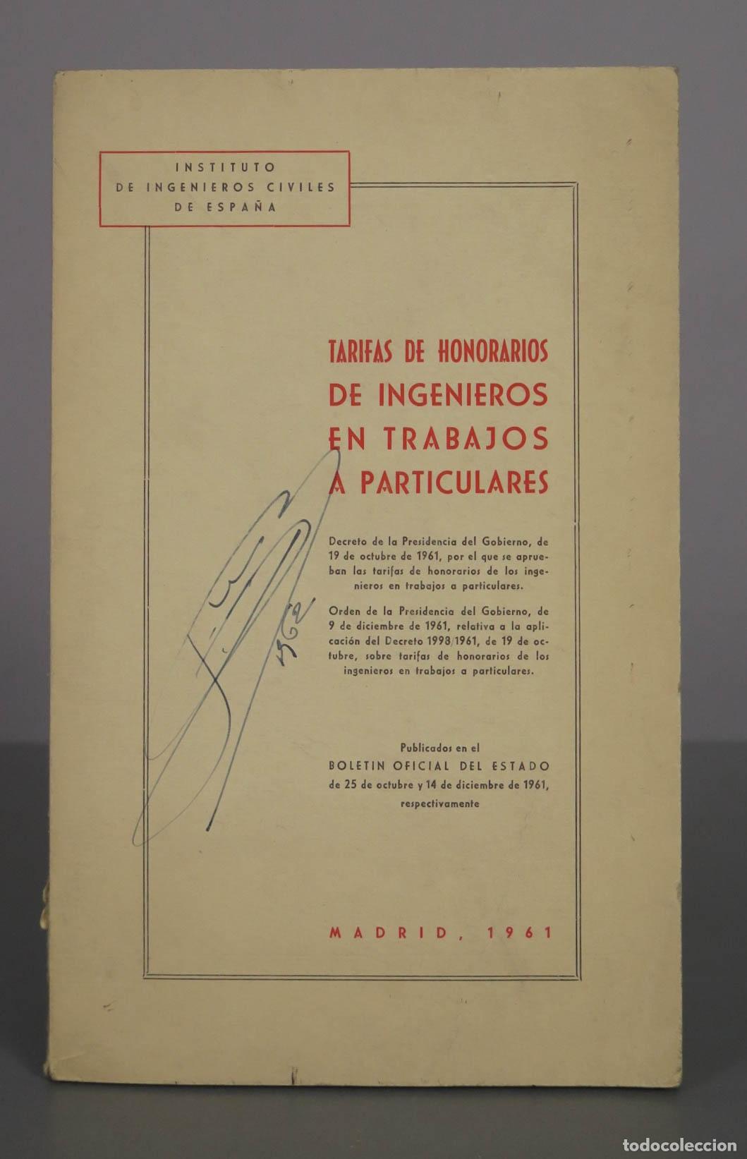 Libros de segunda mano: Tarifas de honorarios de ingenieros en trabajos a particulares - Instituto de Ingenieros Civiles de