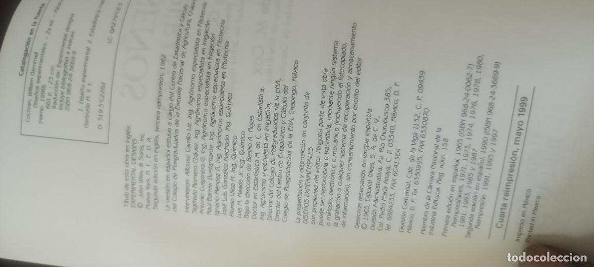 Libros de segunda mano de ciencias: DISE&Ntilde;OS EXPERIMENTALES / COCHRAN-COX / KARA38 - Foto 8
