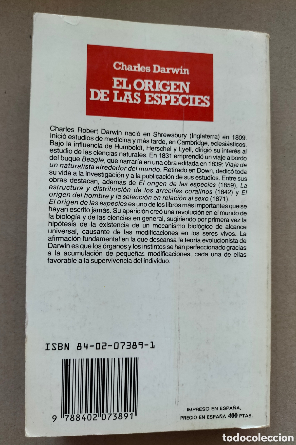 Libros de segunda mano: El origen de las especies. Charles Darwin. Libro blanco. Editorial bruguera, 1983. Libro - Foto 10