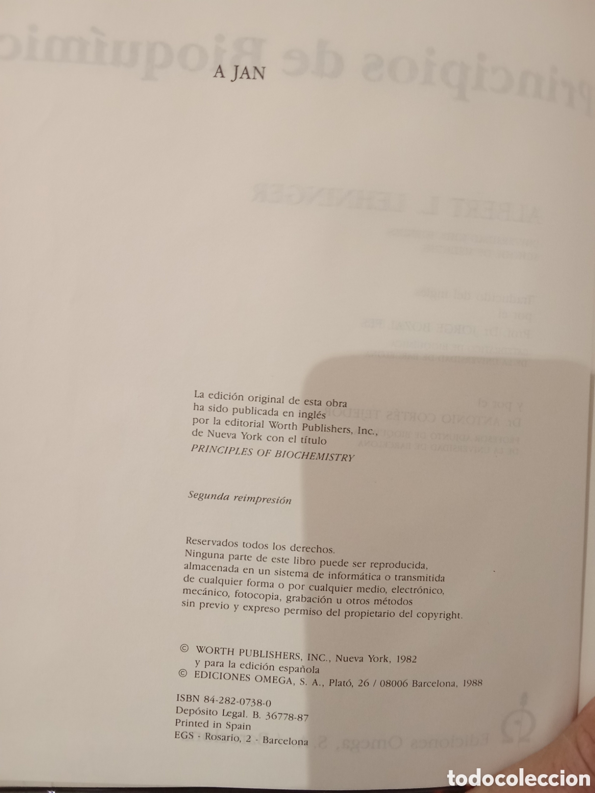 Libros de segunda mano de ciencias: Principios de Bioqu&iacute;mica - Lehninger - Ediciones Omega - Foto 2
