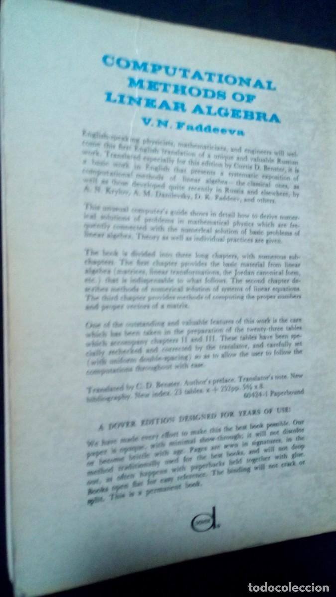 Libros de segunda mano de ciencias: COMPUTATIONAL METHODS OF LINEAR ALGEBRA-V. N. FADDEEVA-1959 - Foto 2