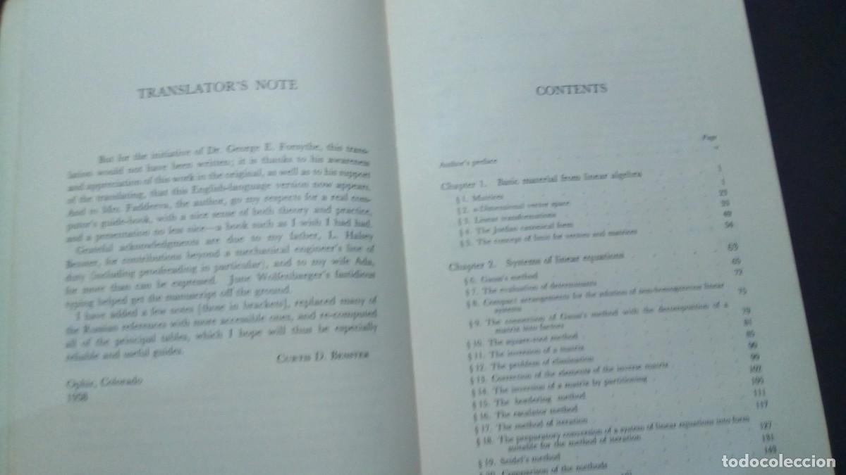 Libros de segunda mano de ciencias: COMPUTATIONAL METHODS OF LINEAR ALGEBRA-V. N. FADDEEVA-1959 - Foto 3