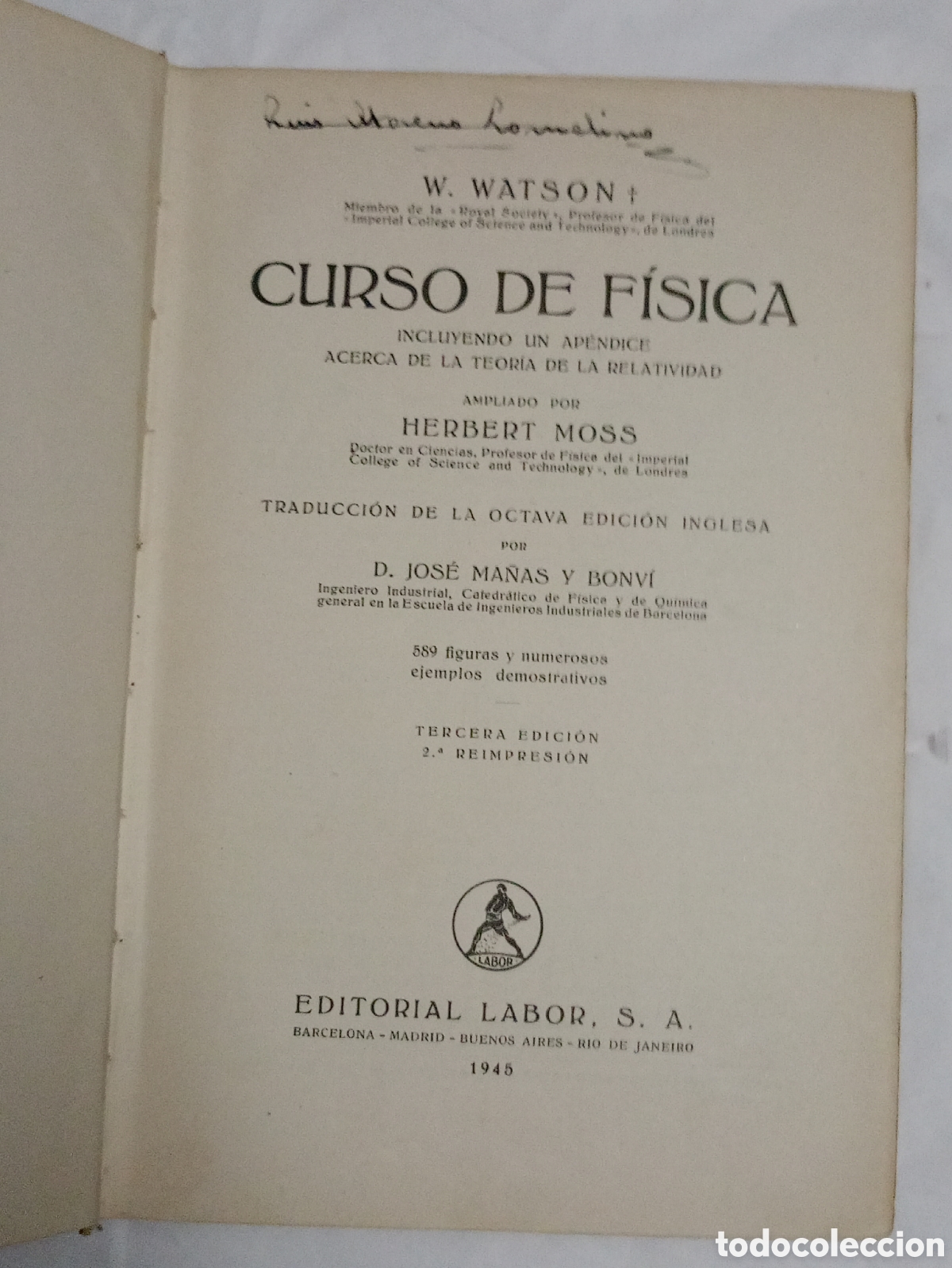 Libros de segunda mano de ciencias: Curso de F&iacute;sica W.Watson editorial labor 1945 - Foto 3
