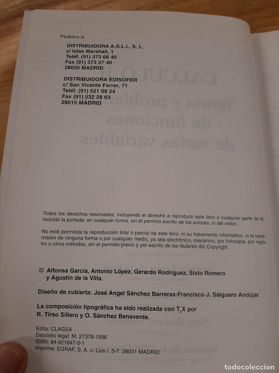Libros de segunda mano de ciencias: C&aacute;lculo II: Teor&iacute;a y problemas de funciones de varias variables - V.V.A.A. - Clagsa, 1996 - Foto 4