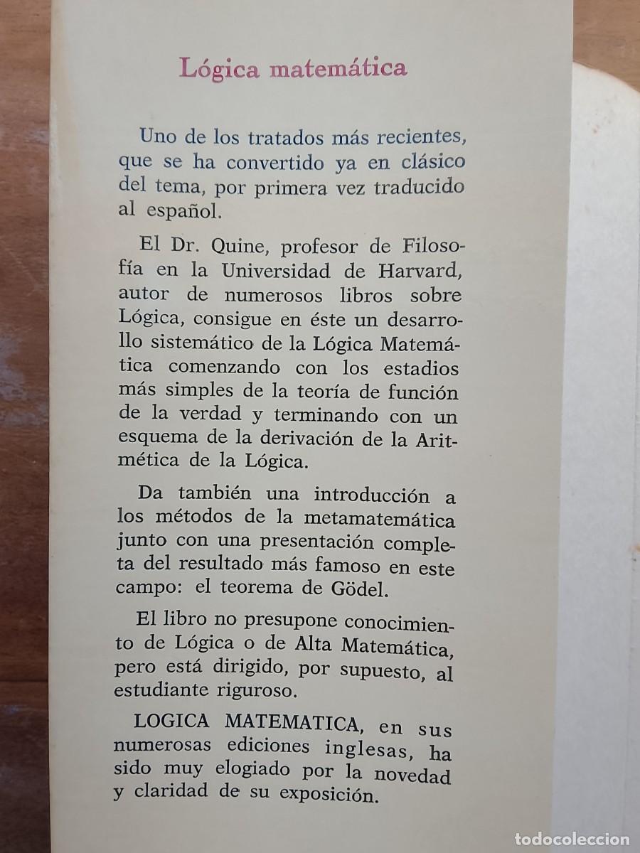 Libros de segunda mano de ciencias: L&oacute;gica matem&aacute;tica, Willard van Orman Quine - Foto 2