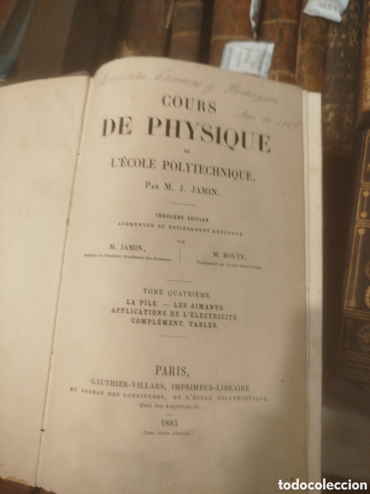 Libros de segunda mano de Ciencias: Tomo IV de la tercera edici&oacute;n del &rdquo;Cours de Physique de l'&Eacute;cole Polytechnique&rdquo;, escrito por Jules Ja