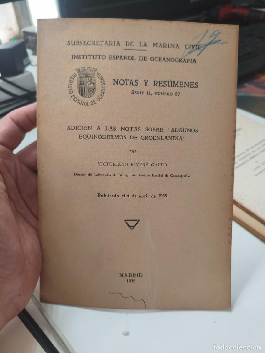Libros de segunda mano: Adici&oacute;n a las notas sobre algunos equinodermos de Groenlandia. Victoriano Rivera. Oceanografia