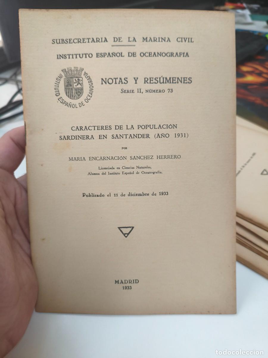 Libros de segunda mano: 1933 INSTITUTO ESPA&Ntilde;OL DE OCEANOGRAFIA - CARACTERES DE LA POPULACION SARDINERA EN SANTANDER