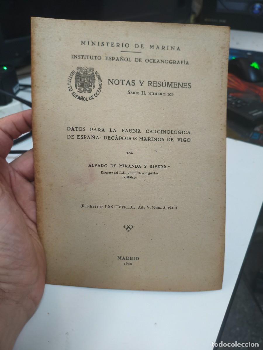 Libros de segunda mano: Datos para la fauna carcinol&oacute;gica de Espa&ntilde;a: dec&aacute;podos marinos de Vigo. Oceanograf&iacute;a.