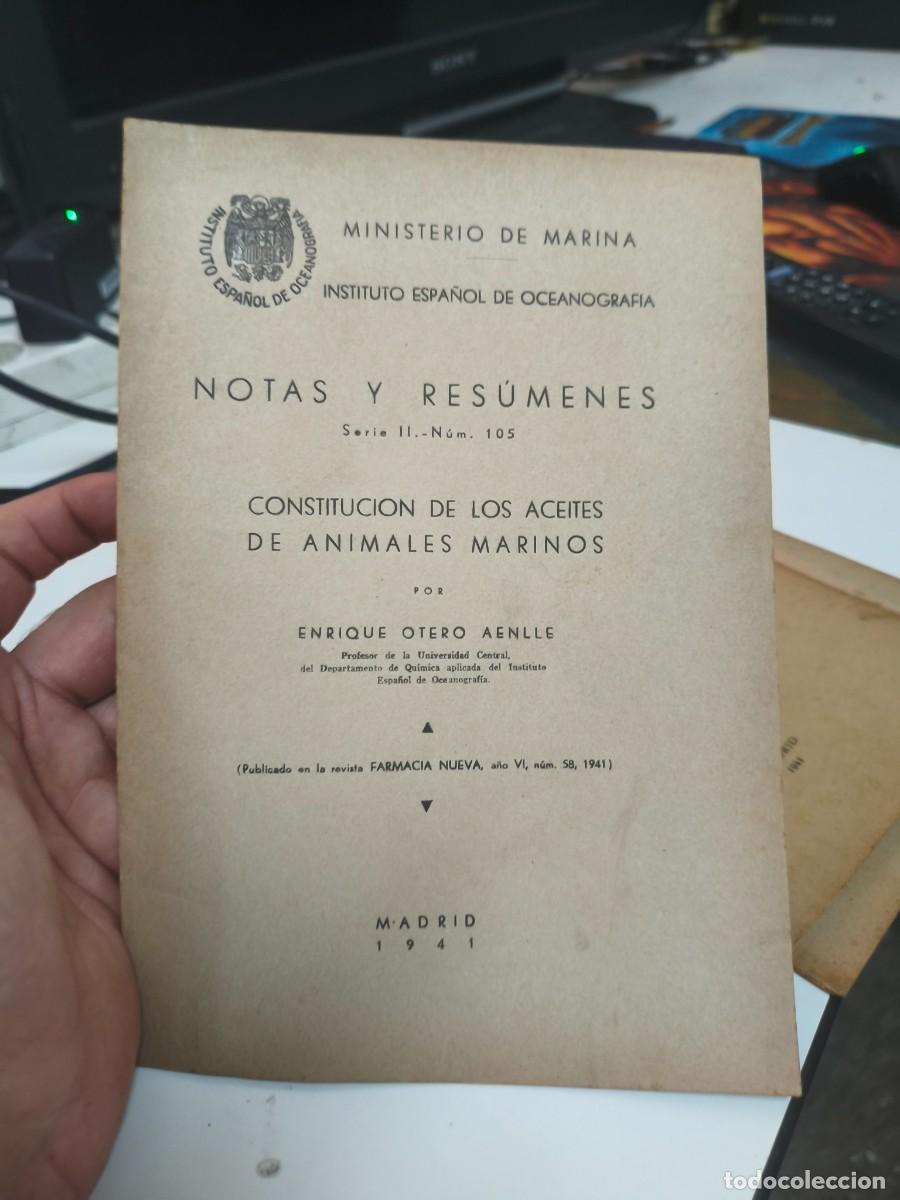 Libros de segunda mano: Constituci&oacute;n de los aceites de animales marinos. Enrique Otero Aenlle. Oceanograf&iacute;a. 1941.