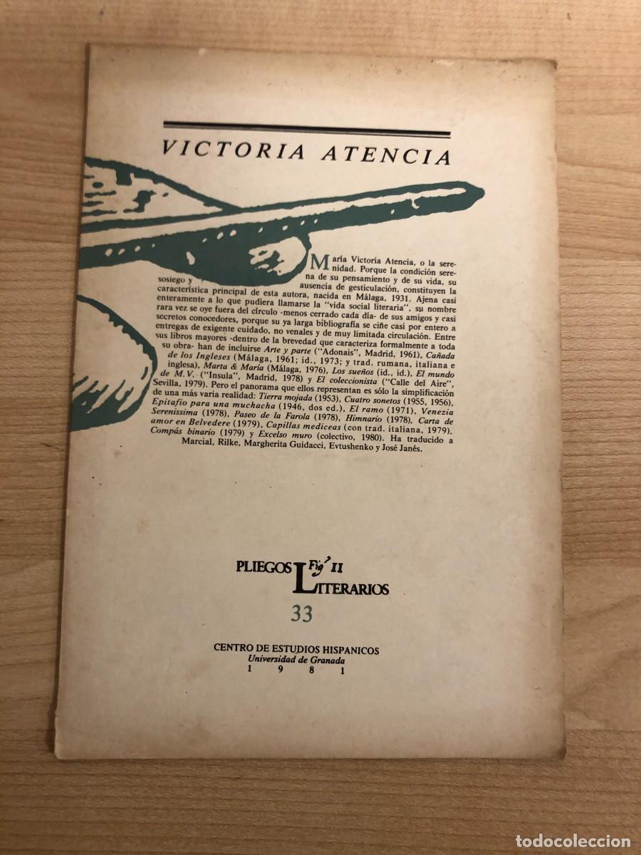 Libros de segunda mano: Victoria Atienza Pliegos Literarios numero 33 Centro de Estudios Hispanicos Universidad de Granada