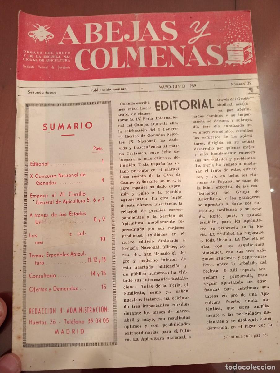 Libros de segunda mano: ABEJAS Y COLMENAS SEPTIEMBRE 1959 N&deg; 29 ESCUELA NACIONAL APICULTURA, COLMENEROS REVISTA APICOLA