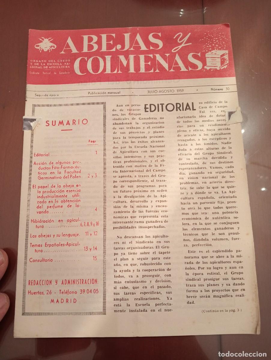 Libros de segunda mano: ABEJAS Y COLMENAS SEPTIEMBRE 1959 N&deg; 30 ESCUELA NACIONAL APICULTURA, COLMENEROS REVISTA APICOLA