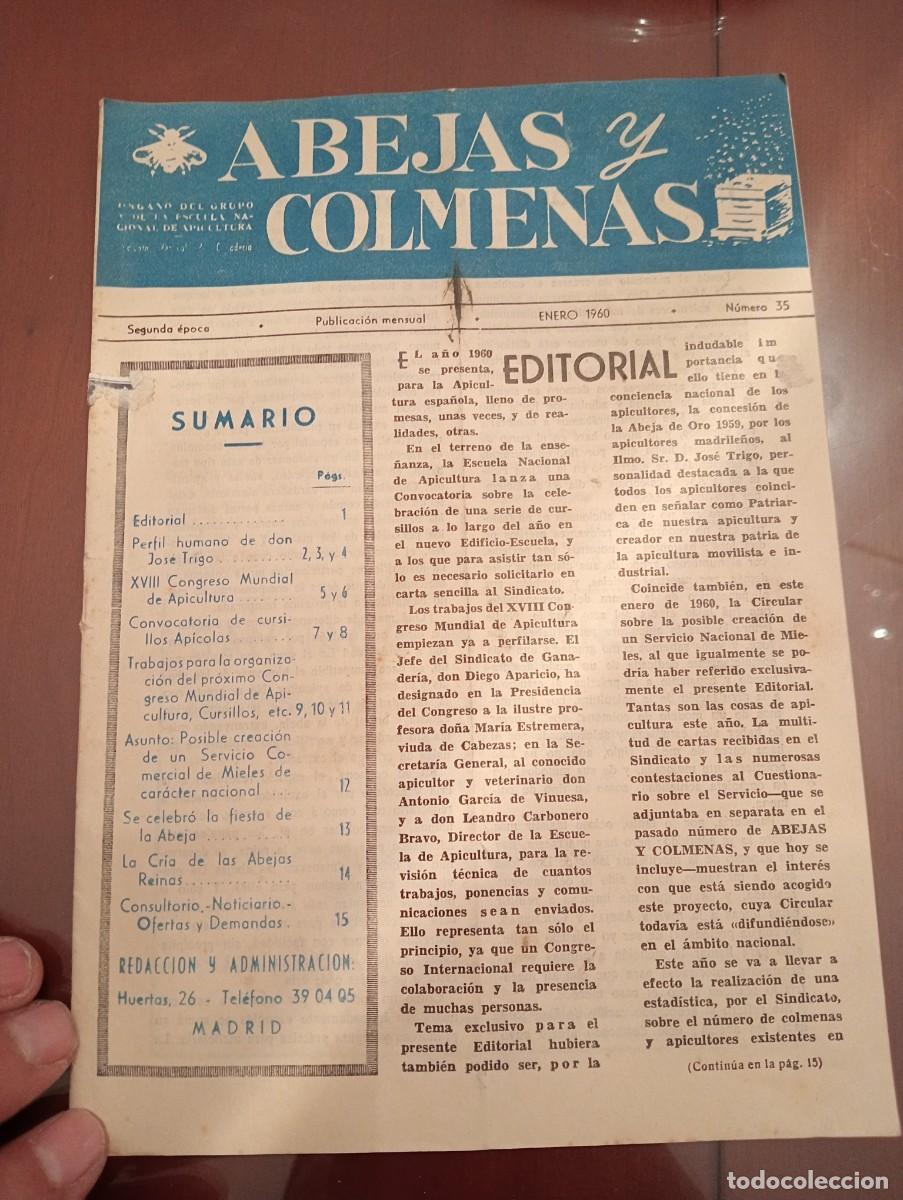 Libros de segunda mano: ABEJAS Y COLMENAS ENERO 1960 N&deg; 35 ESCUELA NACIONAL APICULTURA, COLMENEROS REVISTA APICOLA