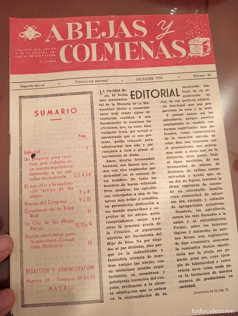 Libros de segunda mano: ABEJAS Y COLMENAS DICIEMBRE 1959 N&deg; 34 ESCUELA NACIONAL APICULTURA, COLMENEROS REVISTA APICOLA