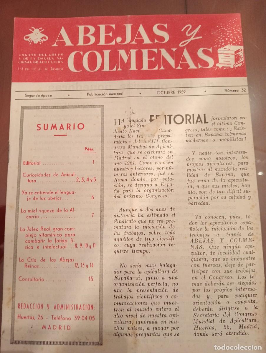 Libros de segunda mano: ABEJAS Y COLMENAS OCTUBRE 1959 N&deg; 32 ESCUELA NACIONAL APICULTURA, COLMENEROS REVISTA APICOLA