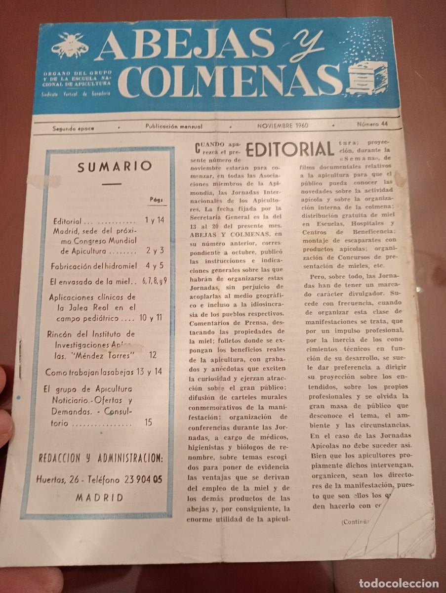 Libros de segunda mano: ABEJAS Y COLMENAS NOVIEMBRE 1960 N&deg;44 ESCUELA NACIONAL APICULTURA, COLMENEROS REVISTA APICOLA